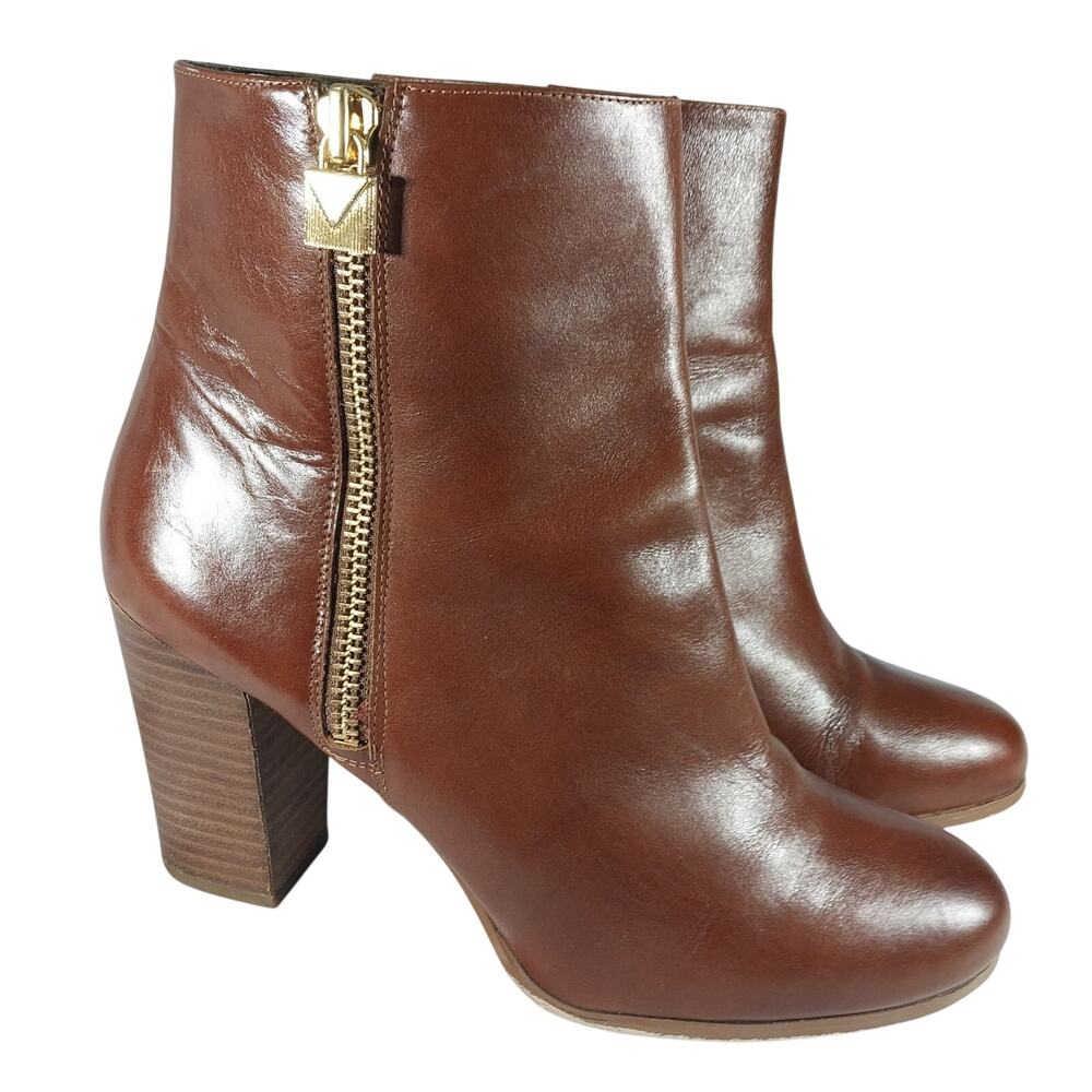 MICHAEL KORS! COGNAC BROWN GENUINE LEATHER ANKLE BOOTS! SZ 10M - Picture 12 of 12